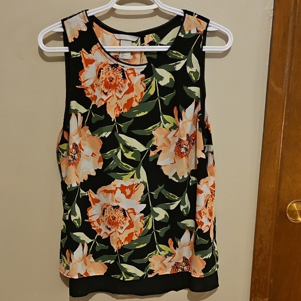 H&M Floral Blouse With Sheer Under Liner